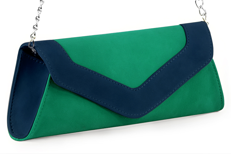 Emerald green and navy blue women's dress clutch, for weddings, ceremonies, cocktails and parties. Front view - Florence KOOIJMAN